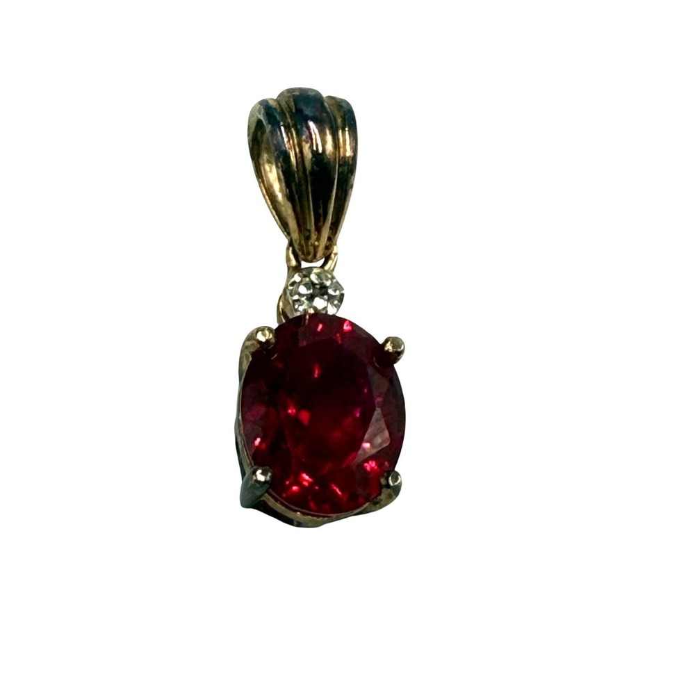 Vintage 925 Sterling Silver Red Oval Stone Pendant Gold Tone Accent China